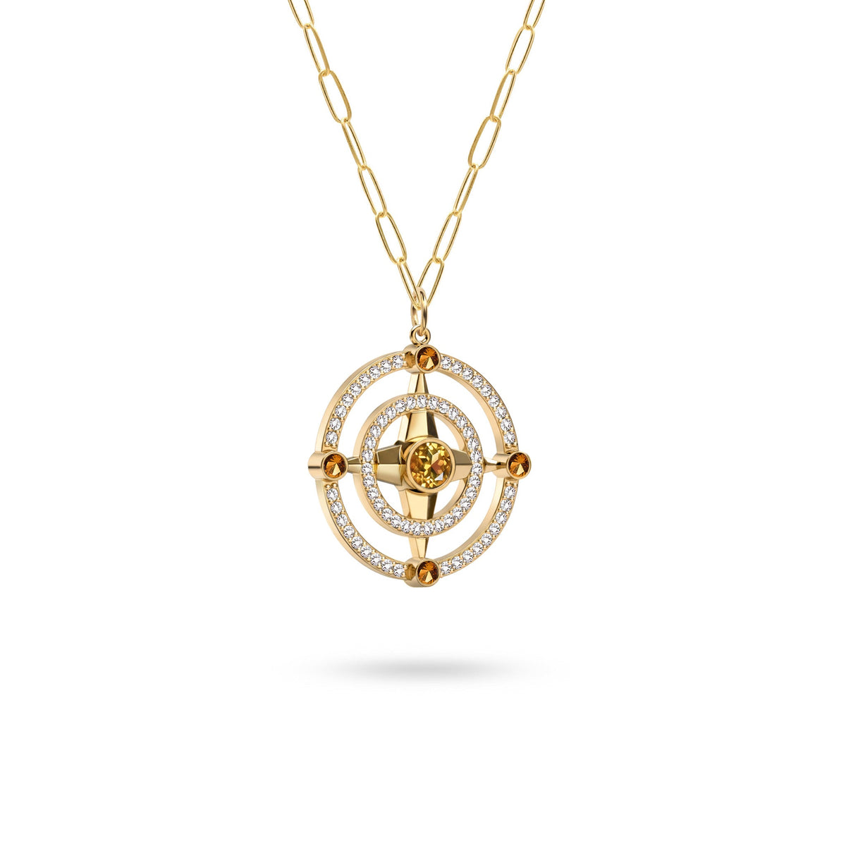 Compass Citrine & Diamond Pendant in 14k Gold (November)