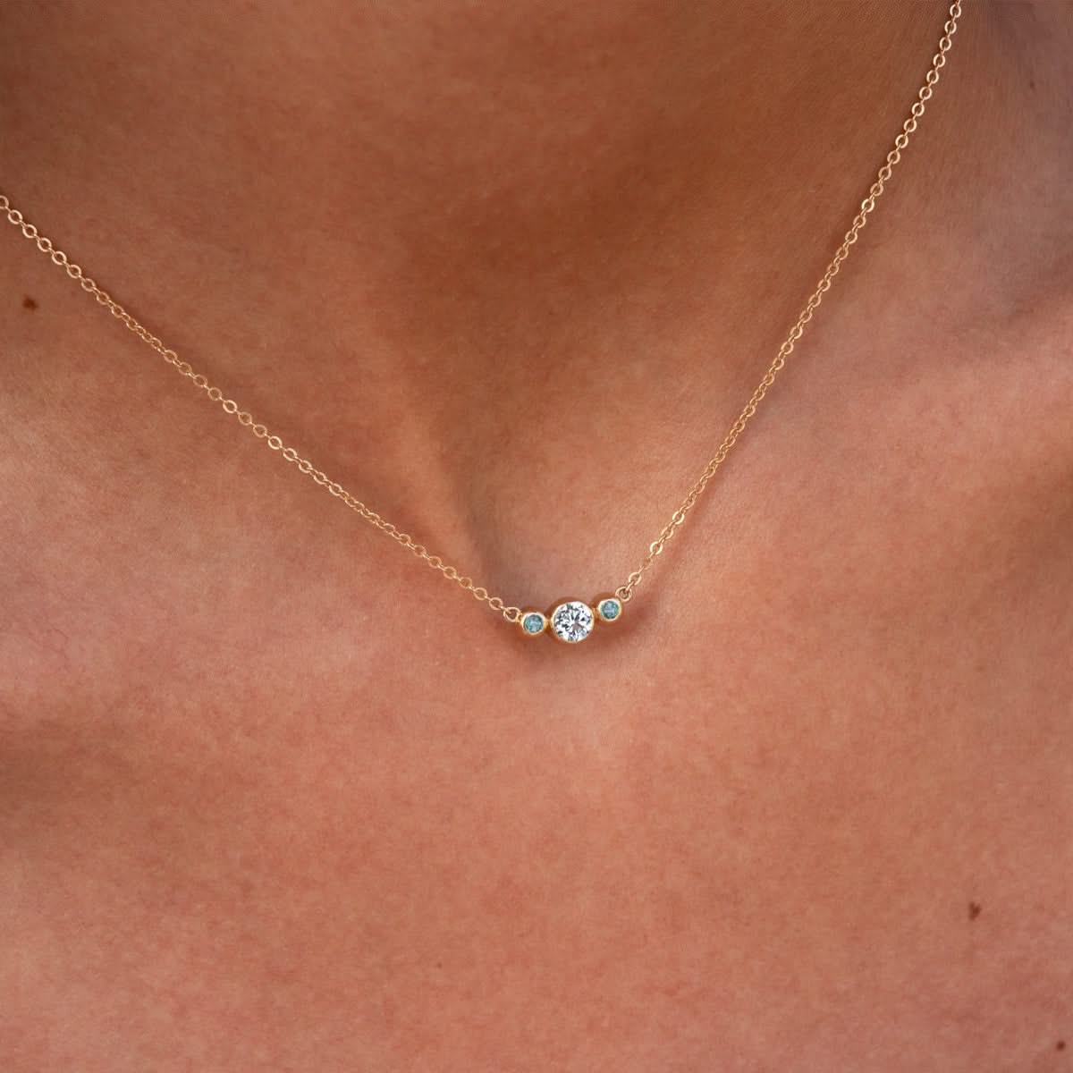 Barrington Diamond Necklace with Alexandrite Side Stones in 14k Gold (June)