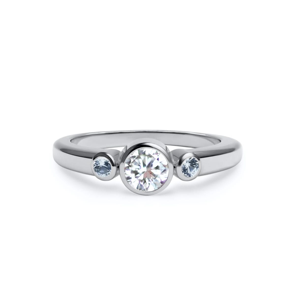 Barrington Diamond Ring with Aquamarine Side Stones in 14k Gold (March)