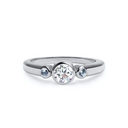 Barrington Diamond Ring with Aquamarine Side Stones in 14k Gold (March)