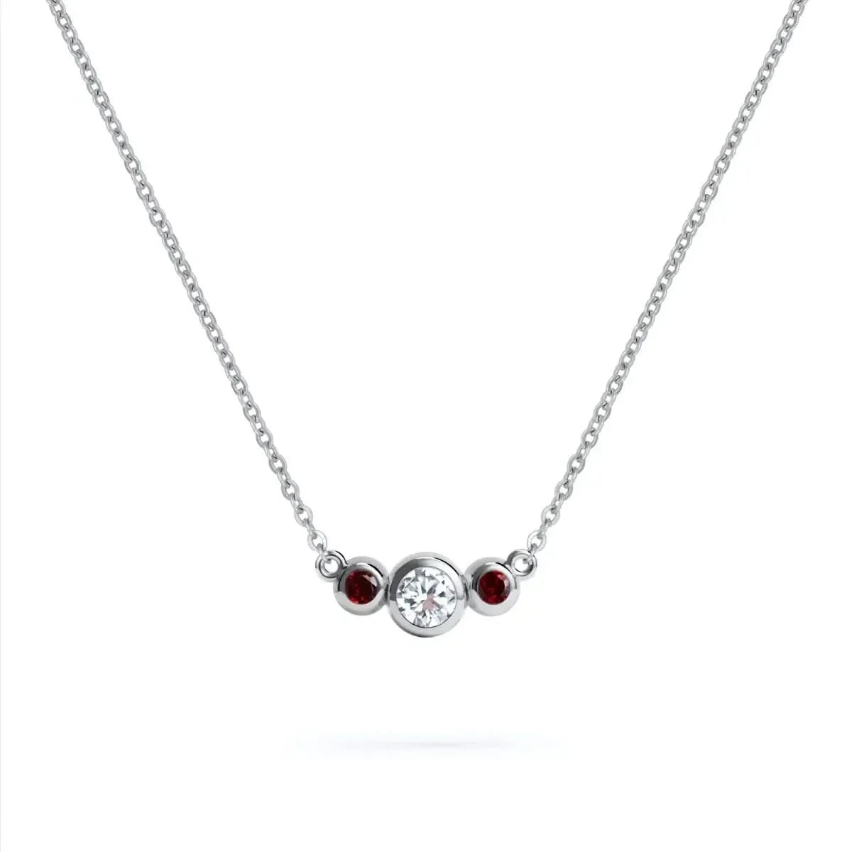 Barrington Diamond Necklace with Garnet Side Stones in 14k Gold (January)