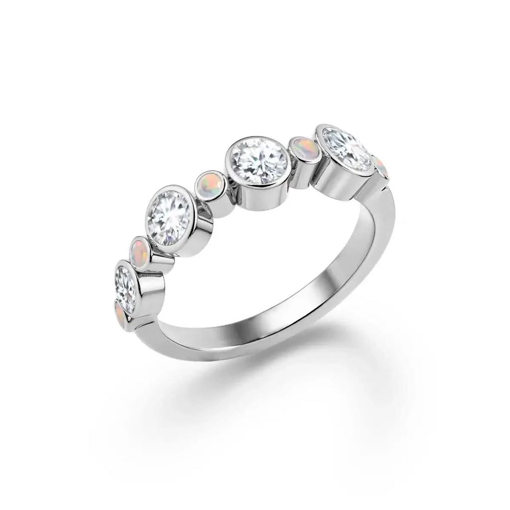 Barrington Diamond Band Ring with Opals in 14k Gold (October)