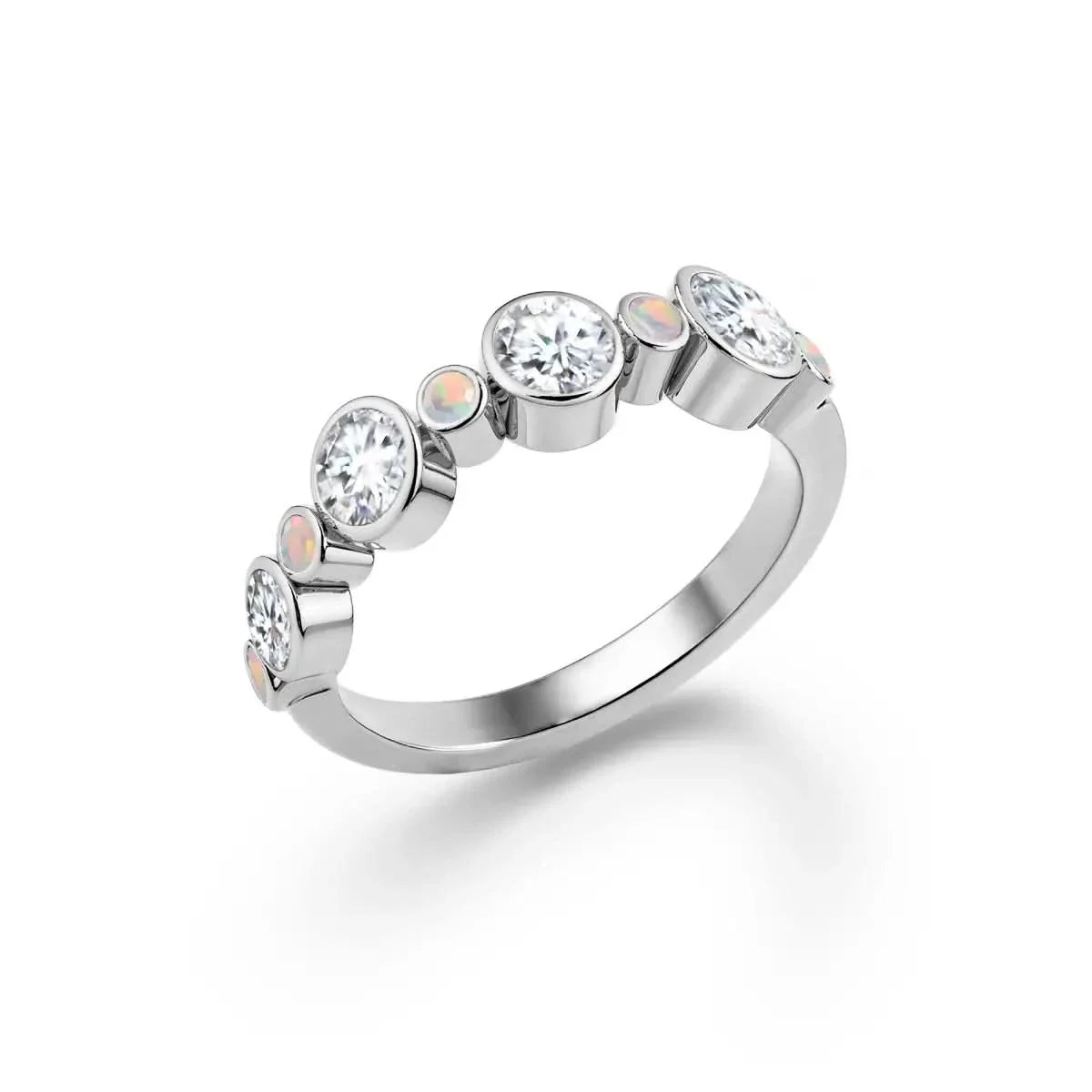 Barrington Diamond Band Ring with Opals in 14k Gold (October)