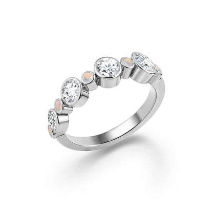 Barrington Diamond Band Ring with Opals in 14k Gold (October)