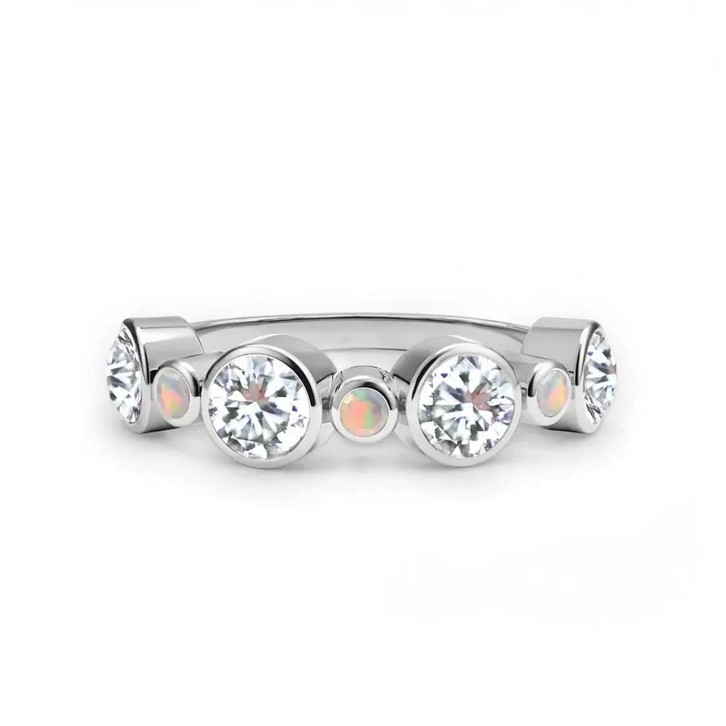 Barrington Diamond Band Ring with Opals in 14k Gold (October)