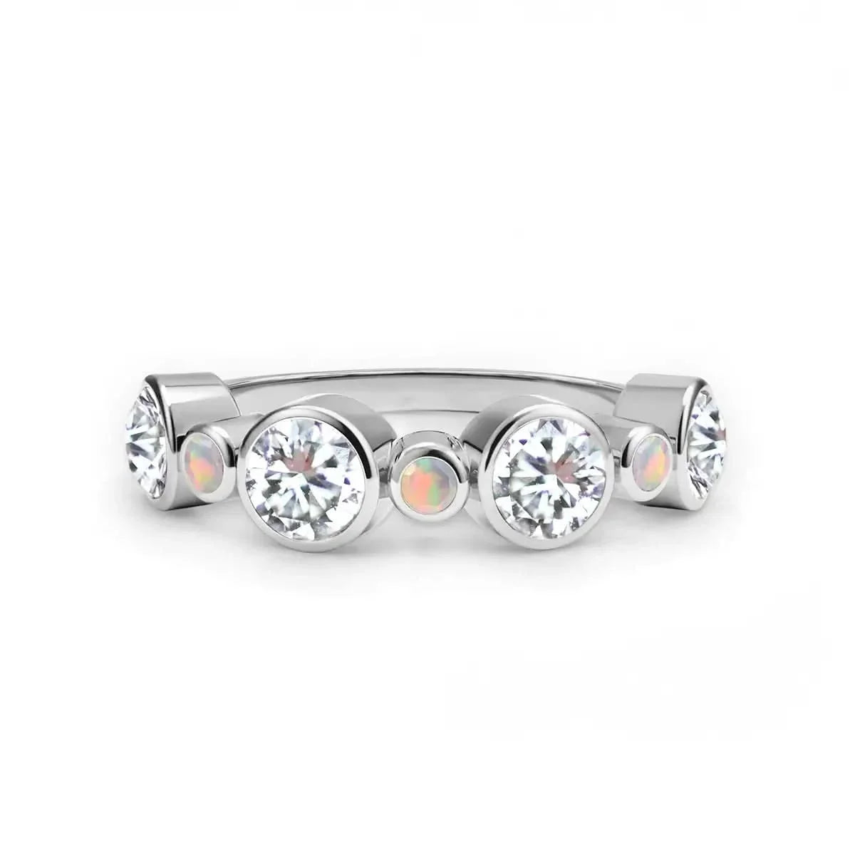 Barrington Diamond Band Ring with Opals in 14k Gold (October)