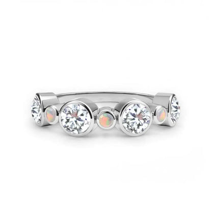 Barrington Diamond Band Ring with Opals in 14k Gold (October)