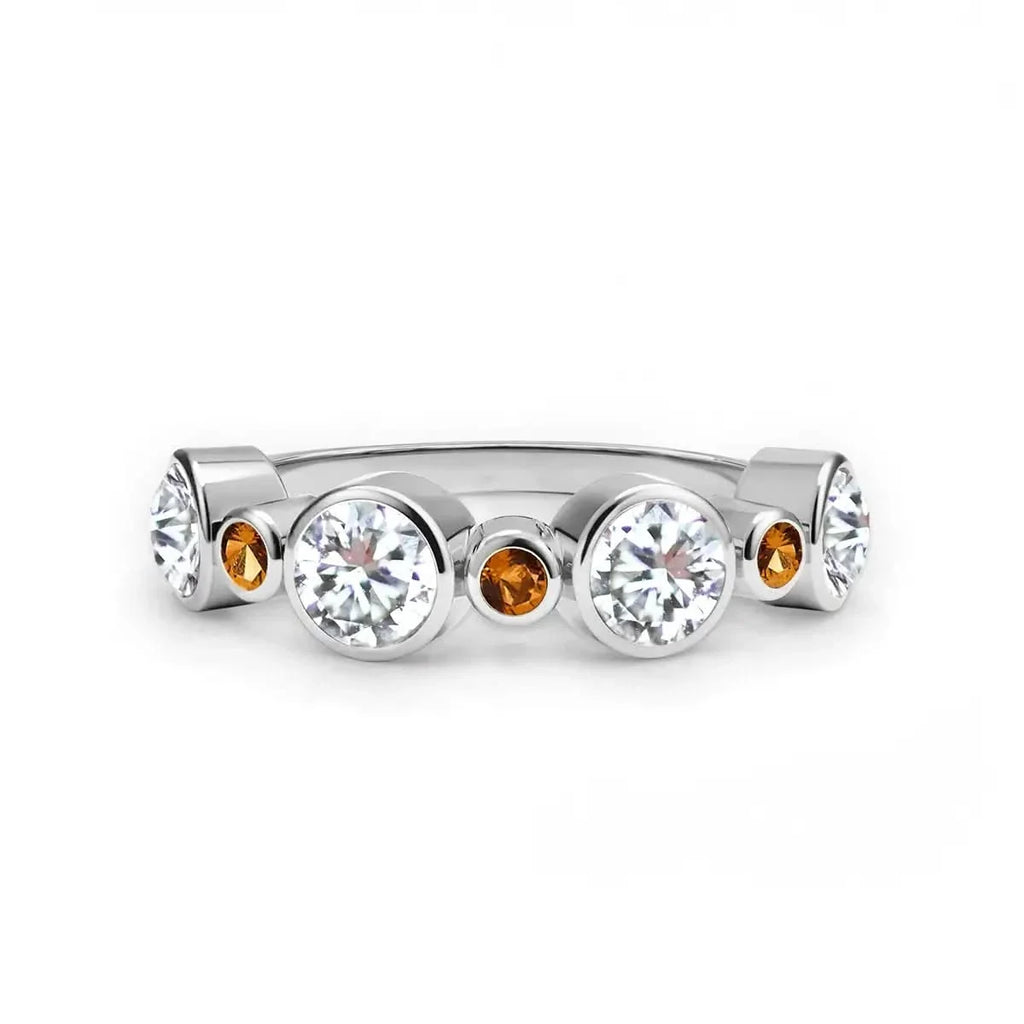 Barrington Diamond Band Ring with Citrines in 14k Gold (November)