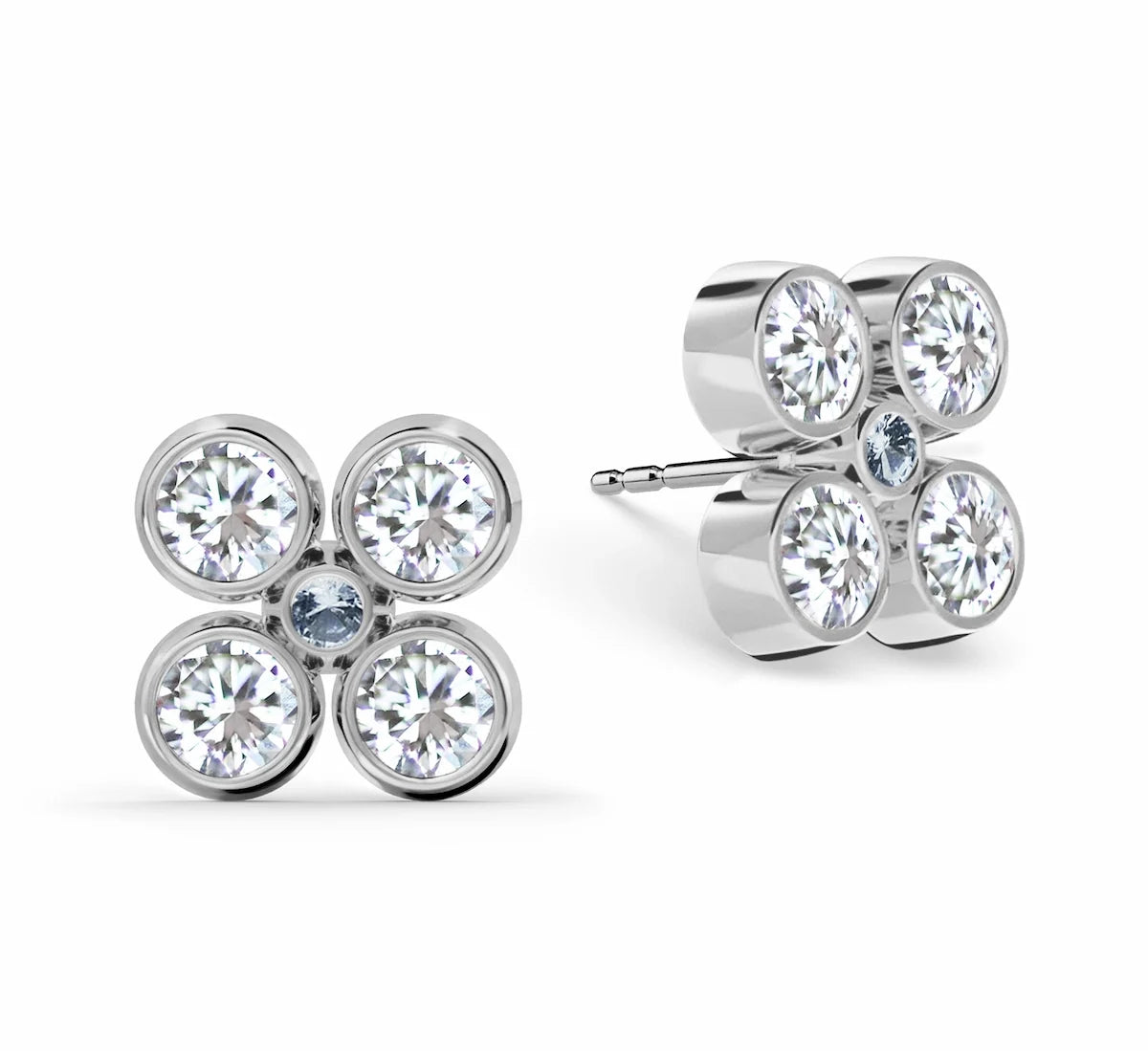 Barrington Quatrefoil Diamond & Aquamarine Earrings in 14k Gold (March)