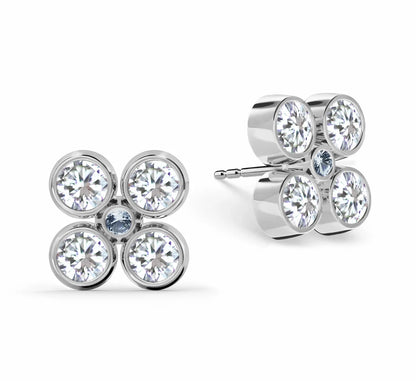 Barrington Quatrefoil Diamond & Aquamarine Earrings in 14k Gold (March)