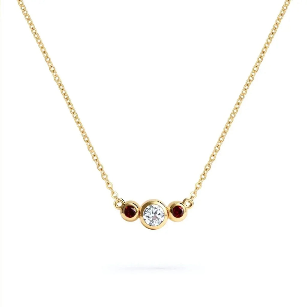 Barrington Diamond Necklace with Garnet Side Stones in 14k Gold (January)