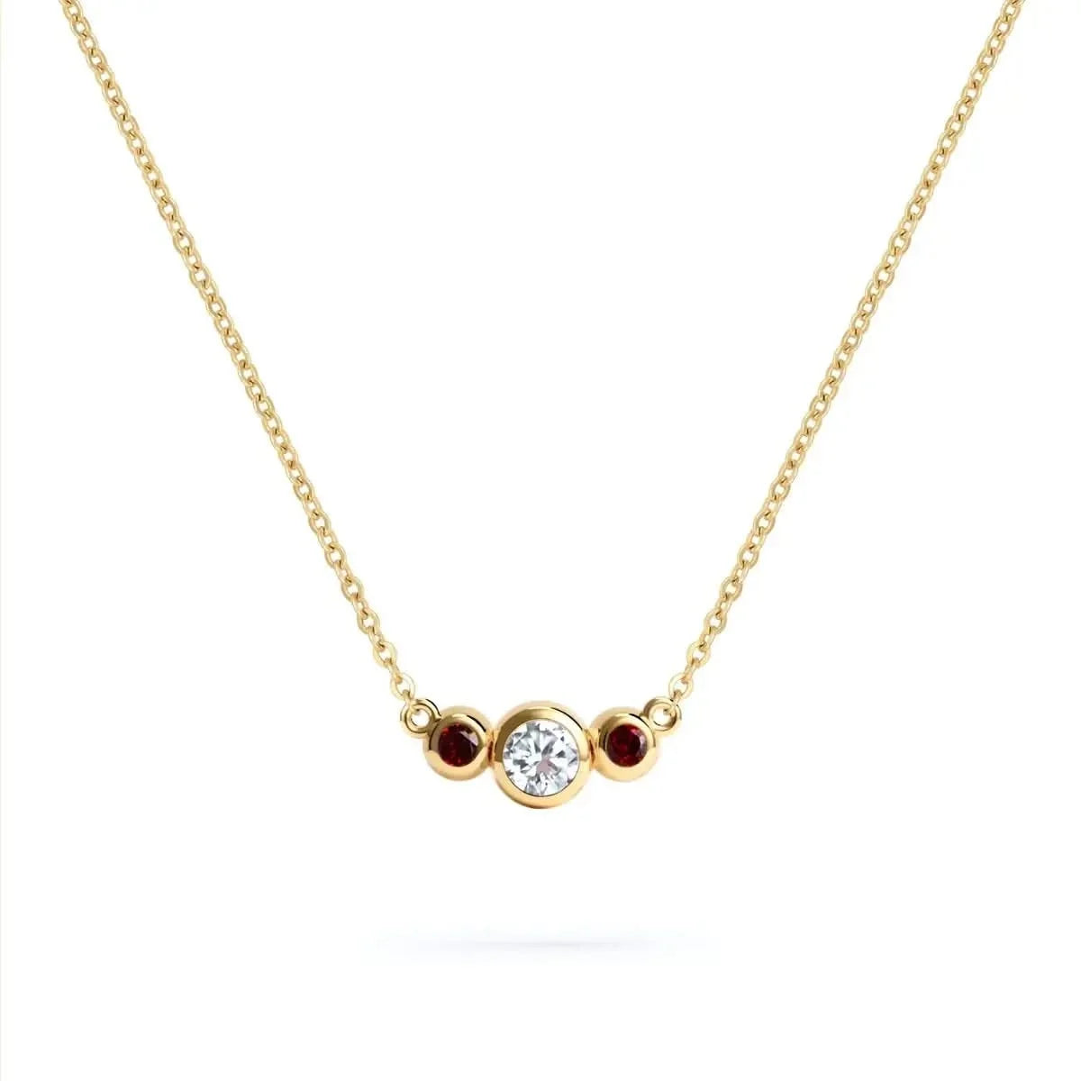 Barrington Diamond Necklace with Garnet Side Stones in 14k Gold (January)