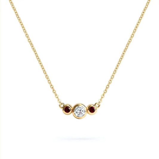 Barrington Diamond Necklace with Garnet Side Stones in 14k Gold (January)