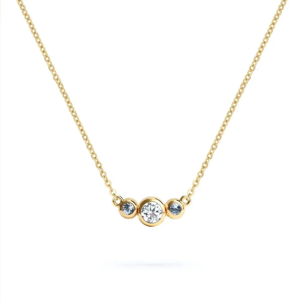 Barrington Diamond Necklace with Aquamarine Side Stones in 14k Gold (March)