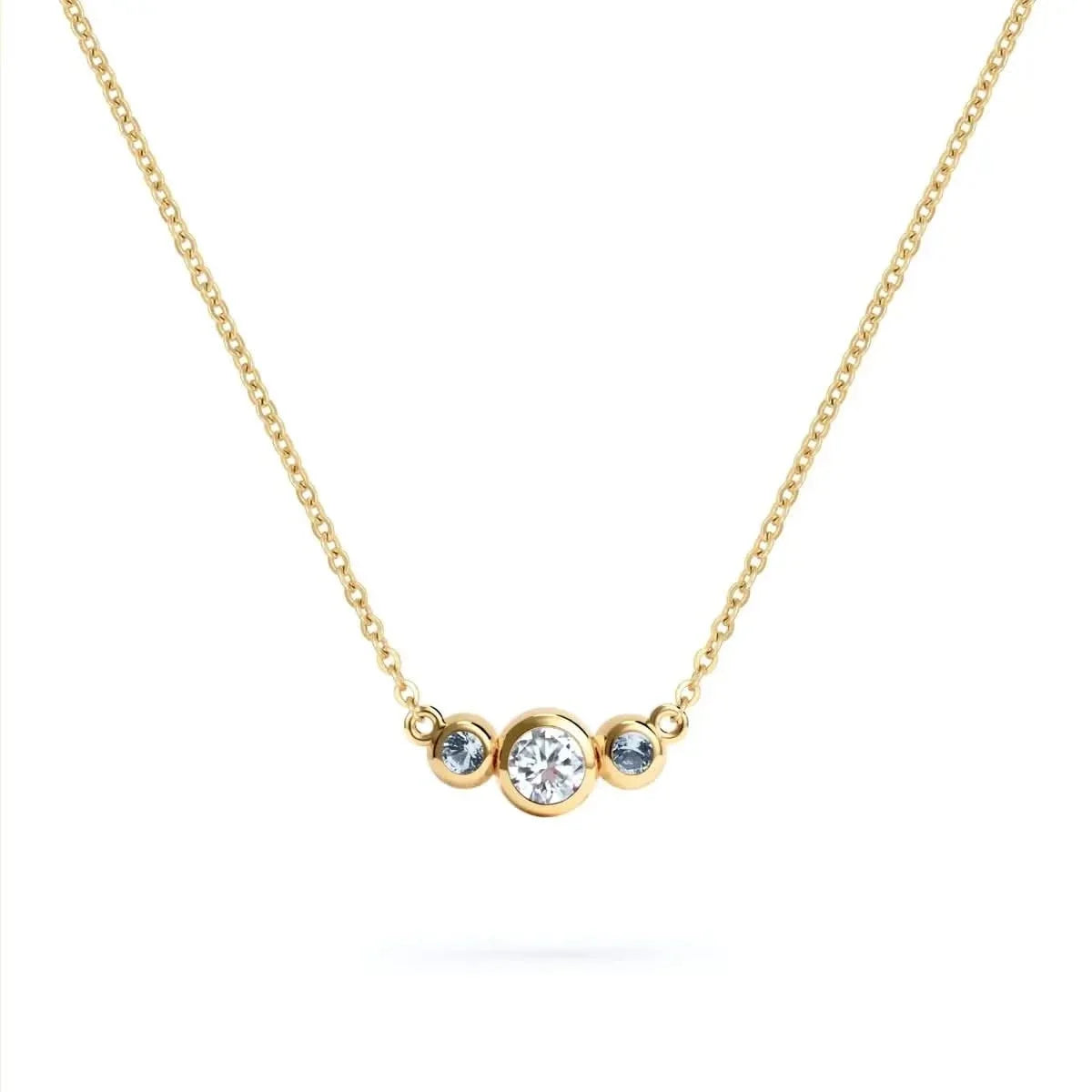 Barrington Diamond Necklace with Aquamarine Side Stones in 14k Gold (March)