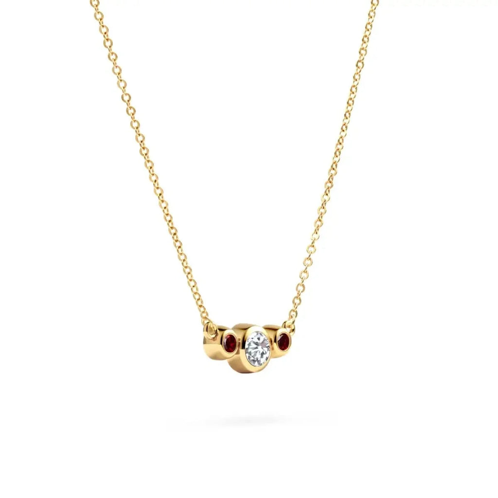Barrington Diamond Necklace with Garnet Side Stones in 14k Gold (January)