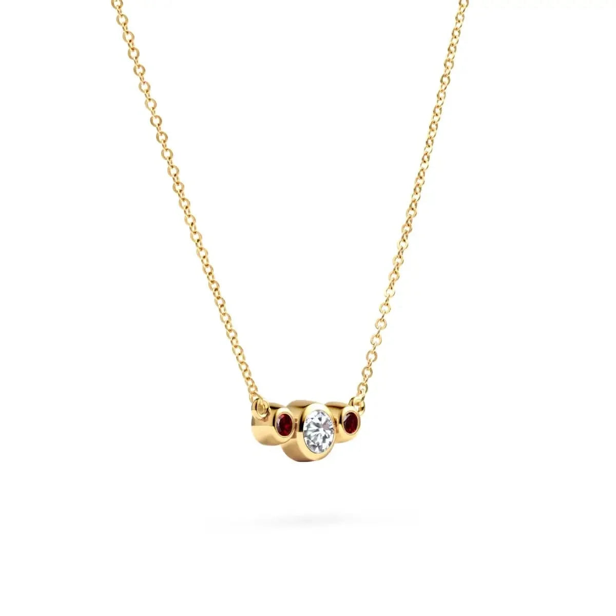 Barrington Diamond Necklace with Garnet Side Stones in 14k Gold (January)