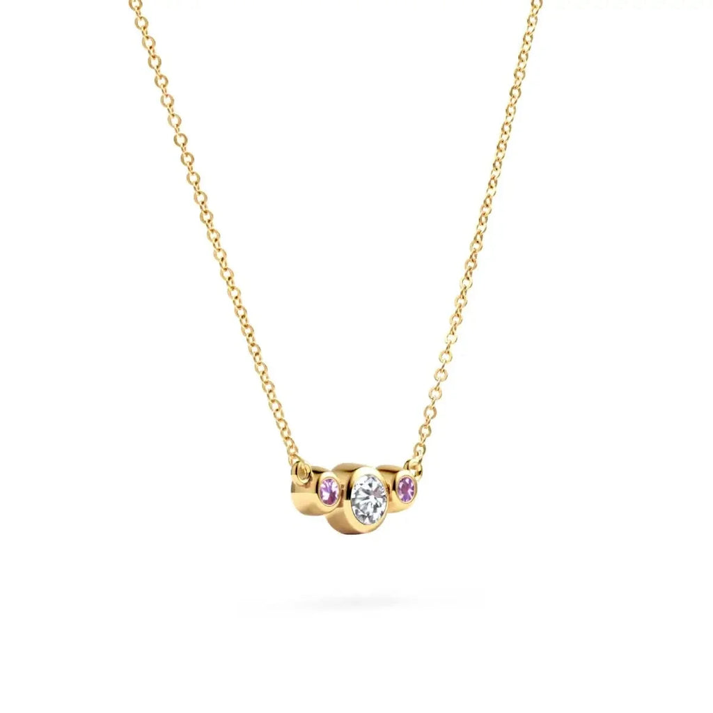 Barrington Diamond Necklace with Pink Sapphire Side Stones in 14k Gold (October)