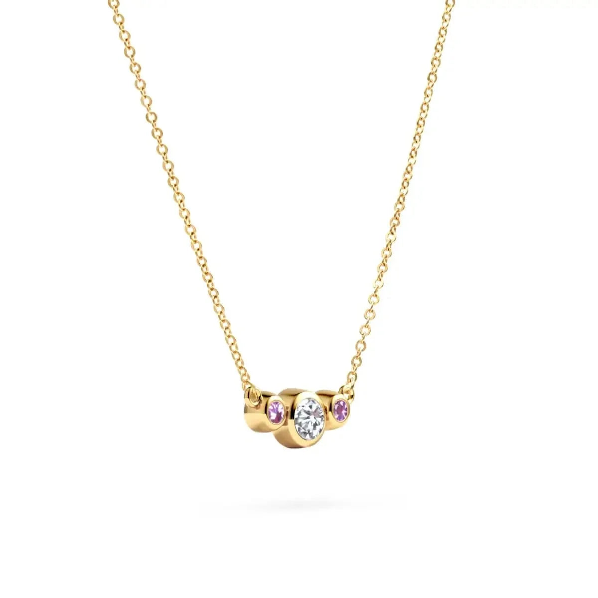Barrington Diamond Necklace with Pink Sapphire Side Stones in 14k Gold (October)