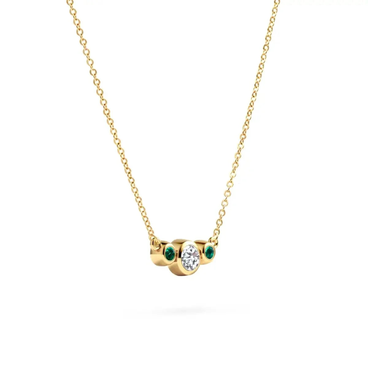 Barrington Diamond Necklace with Emerald Side Stones in 14k Gold (May)