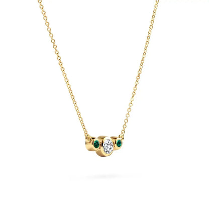 Barrington Diamond Necklace with Emerald Side Stones in 14k Gold (May)