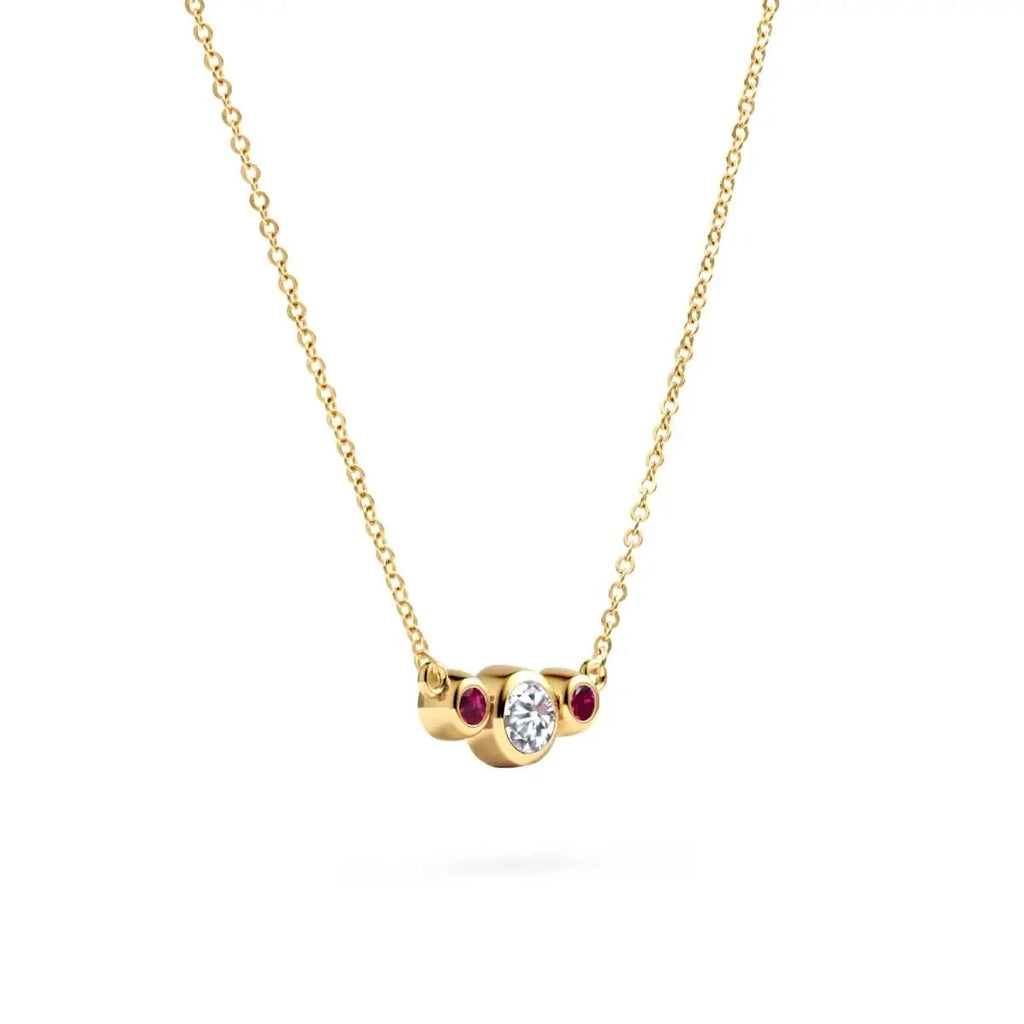 Barrington Diamond Necklace with Ruby Side Stones in 14k Gold (July)