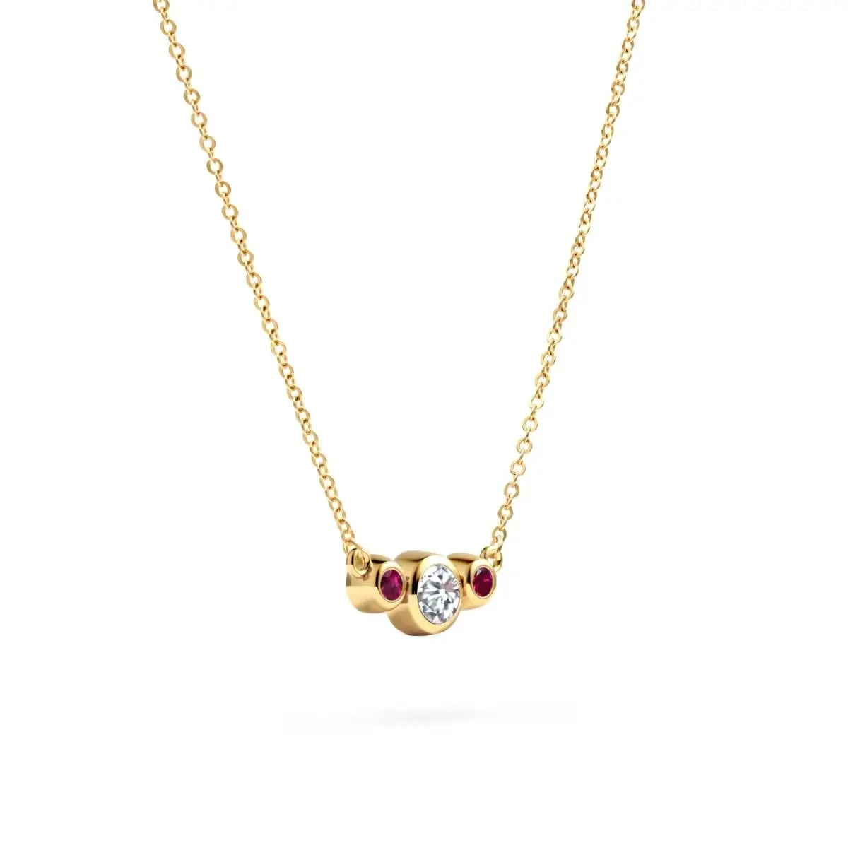 Barrington Diamond Necklace with Ruby Side Stones in 14k Gold (July)