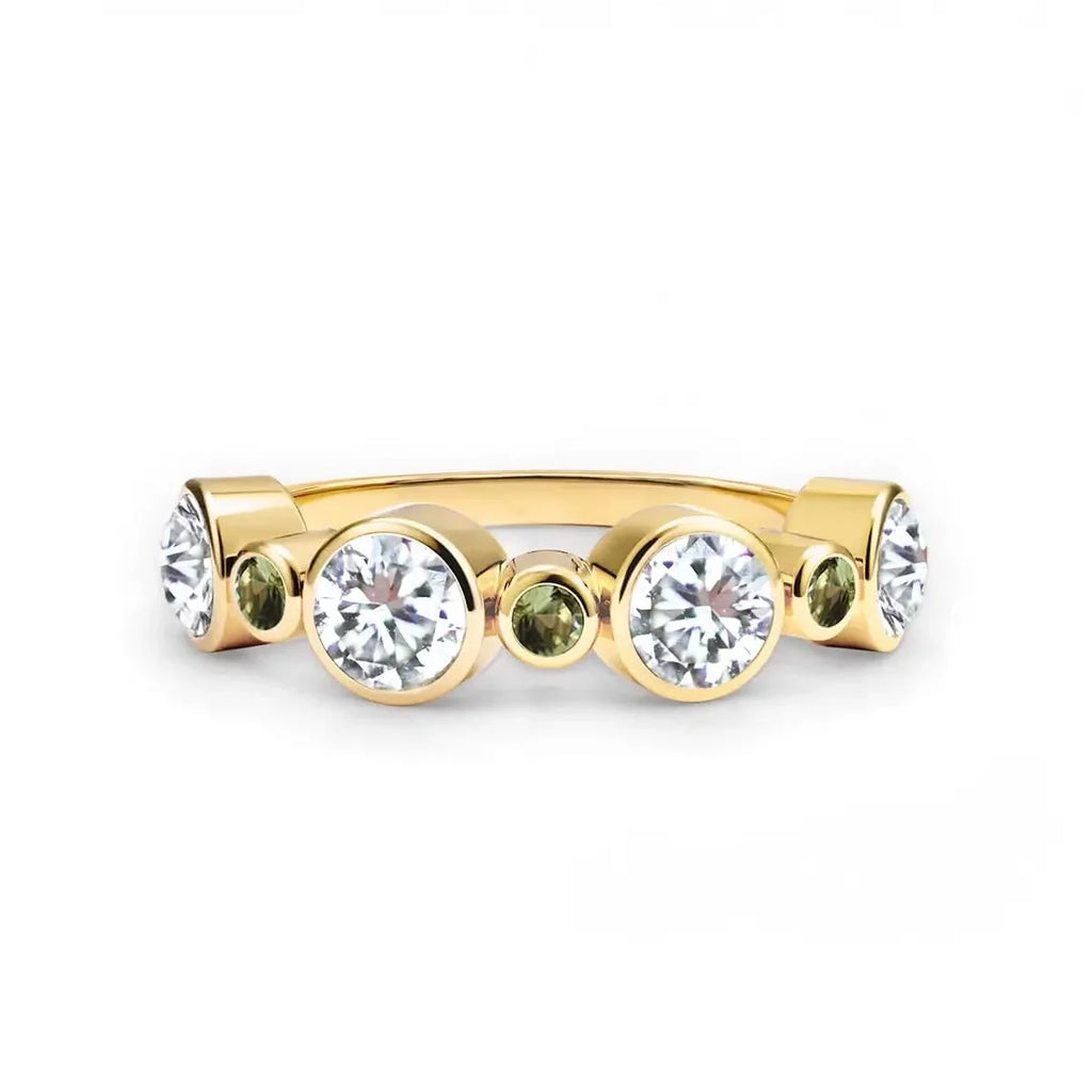 Barrington Diamond Band Ring with Peridots in 14k Gold (August)