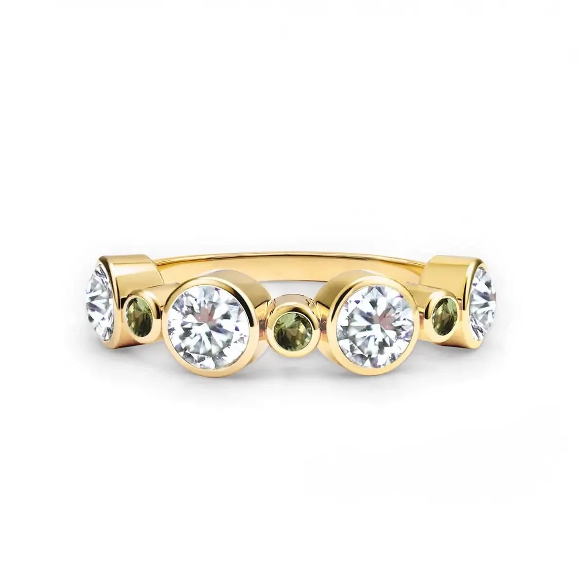 Barrington Diamond Band Ring with Peridots in 14k Gold (August)