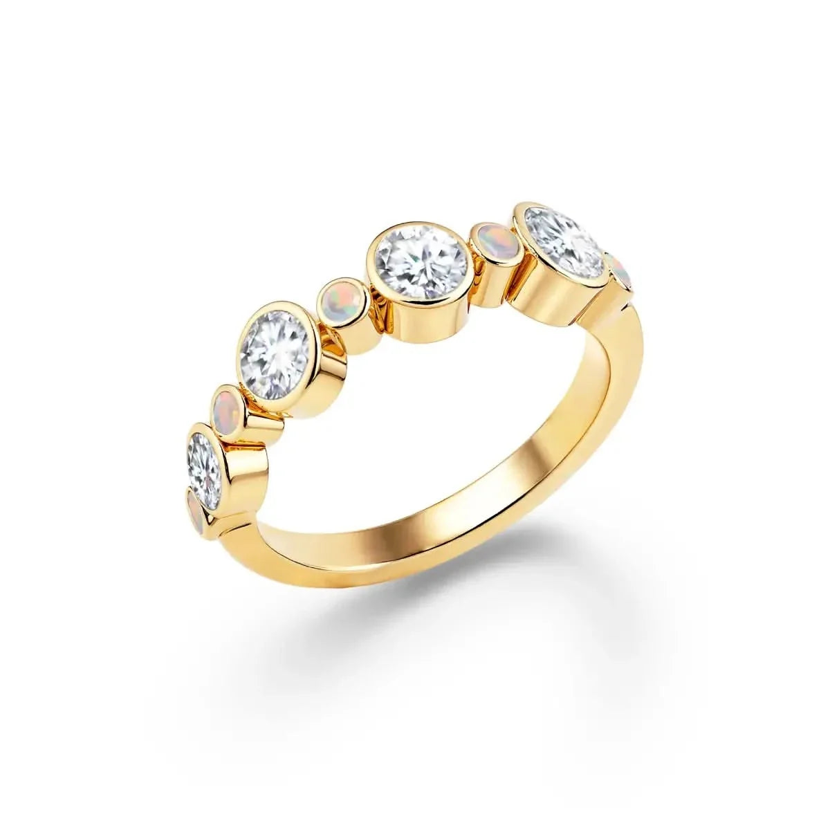 Barrington Diamond Band Ring with Opals in 14k Gold (October)