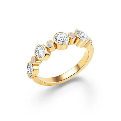 Barrington Diamond Band Ring with Opals in 14k Gold (October)