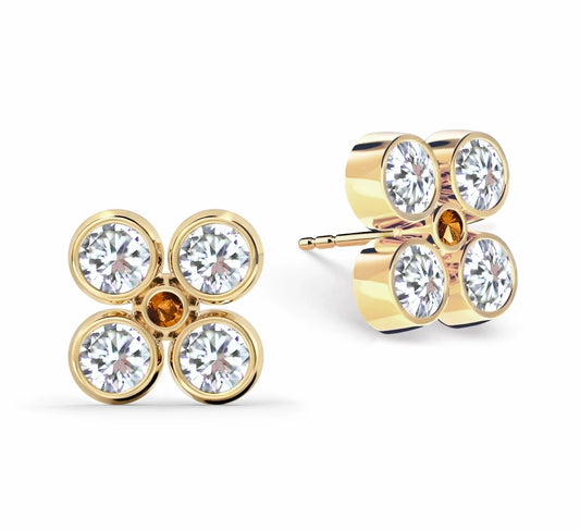 Barrington Quatrefoil Diamond & Citrine Earrings in 14k Gold (November)