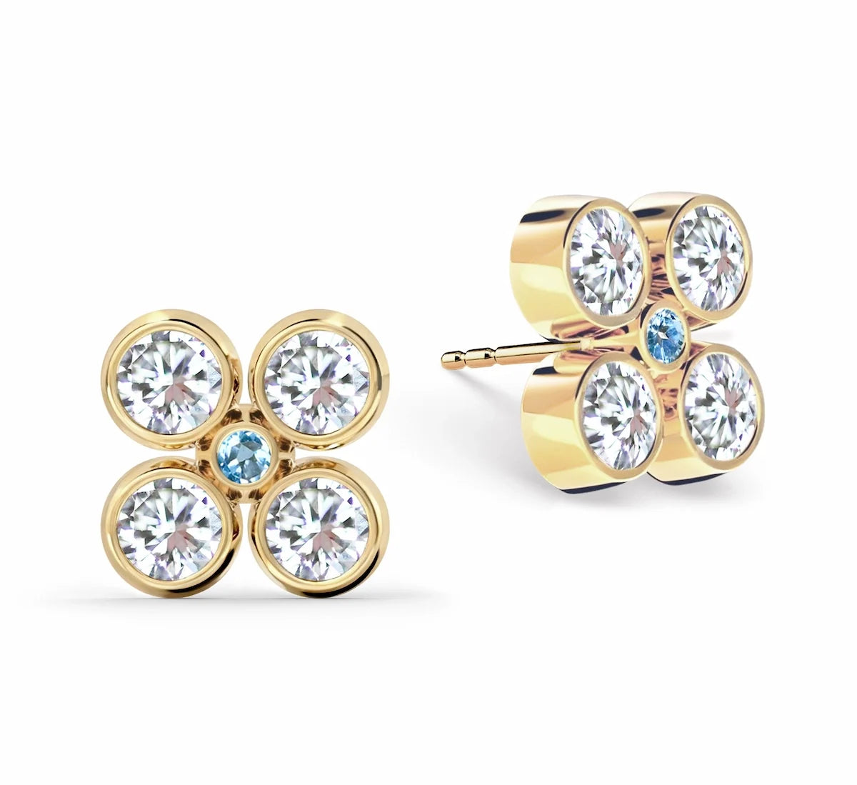 Barrington Quatrefoil Diamond & Nantucket Blue Topaz Earrings in 14k Gold (December)