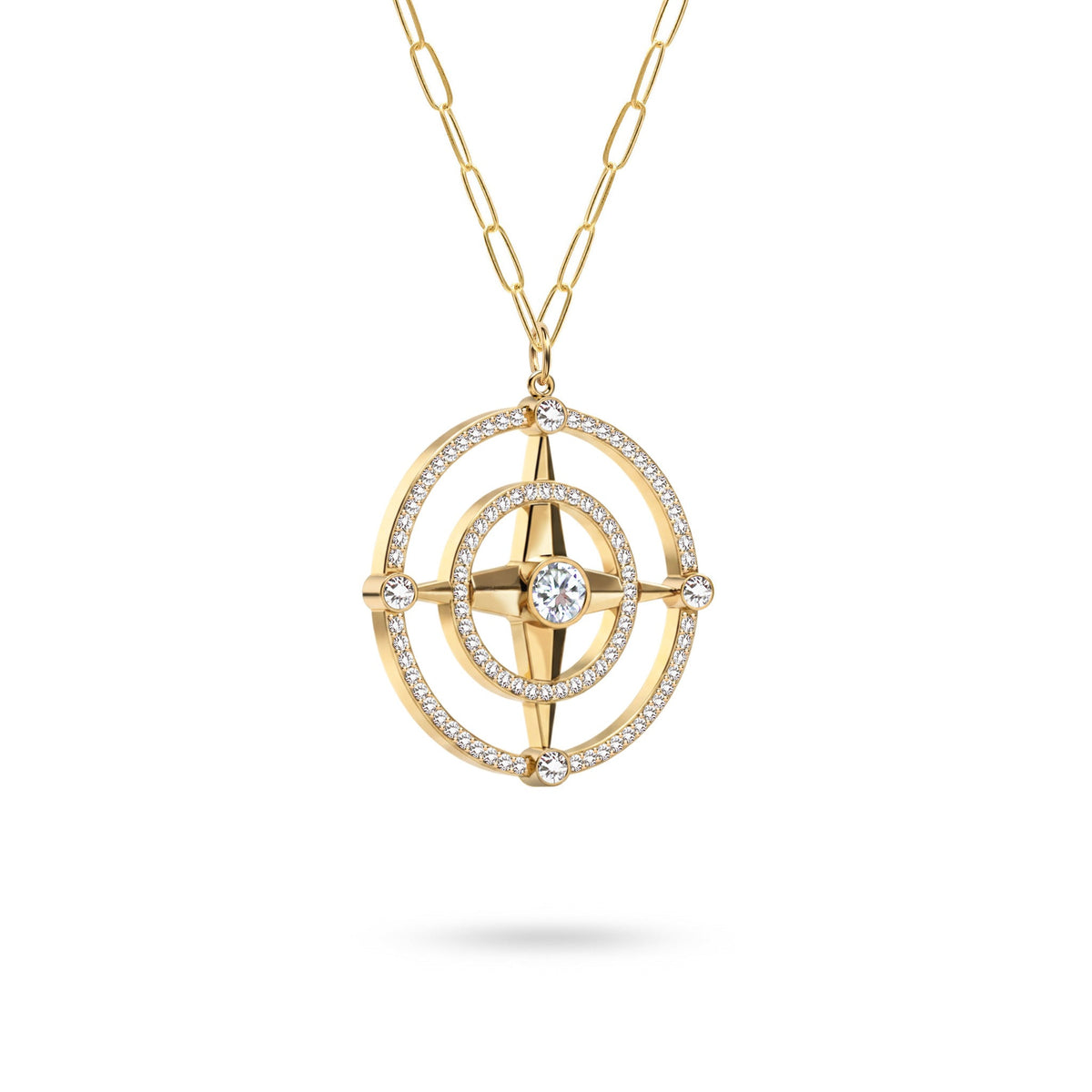 Large Compass Birthstone Pendant in 14k Gold