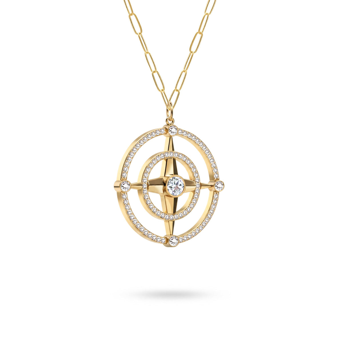 Large Compass Diamond Pendant in 14k Gold (April)