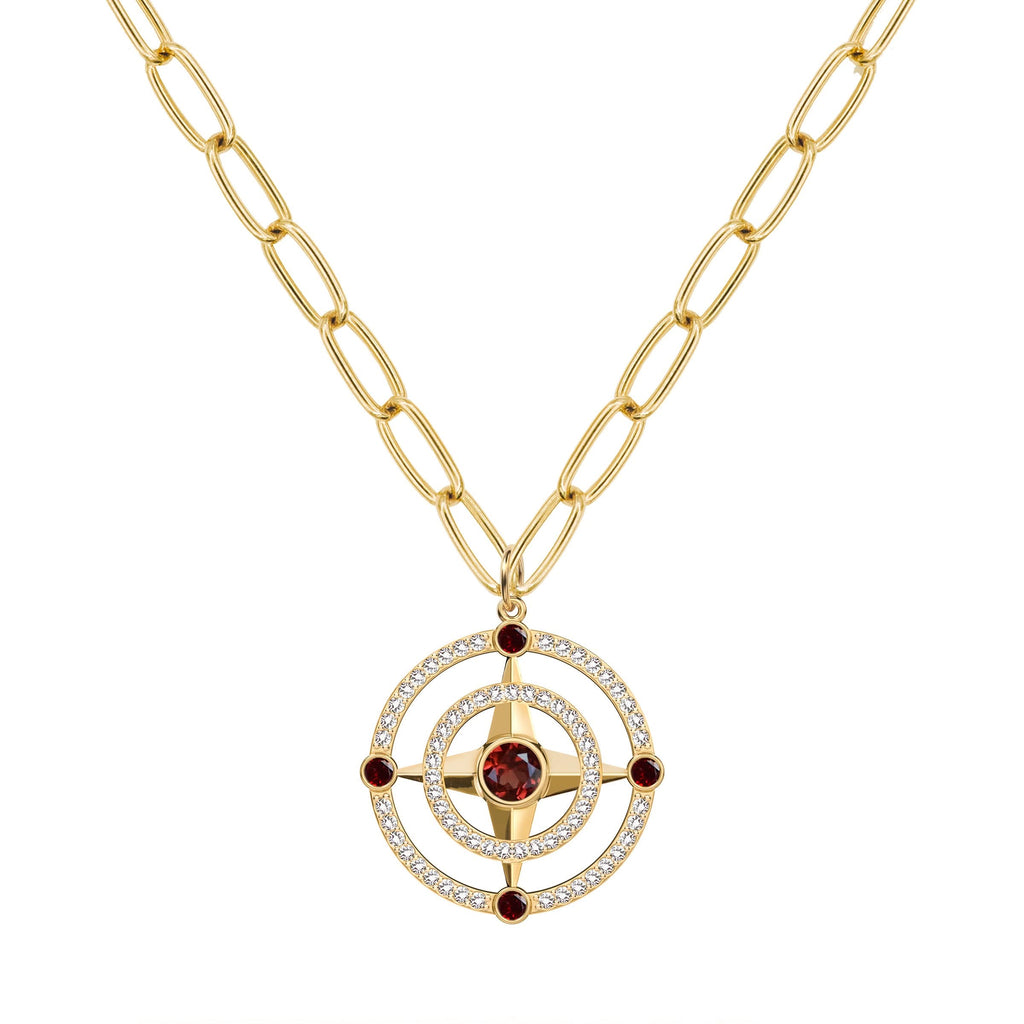 Compass Garnet & Diamond Pendant in 14k Gold (January)