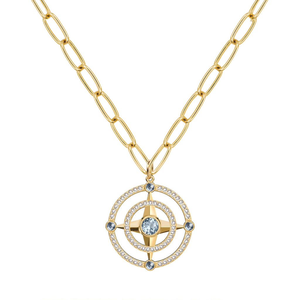Compass Aquamarine & Diamond Pendant in 14k Gold (March)
