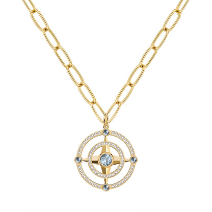 Compass Aquamarine & Diamond Pendant in 14k Gold (March)