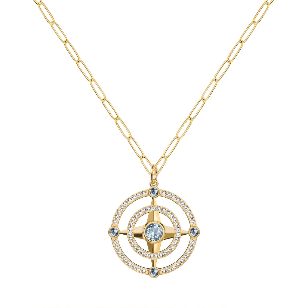 Compass Aquamarine & Diamond Pendant in 14k Gold (March)