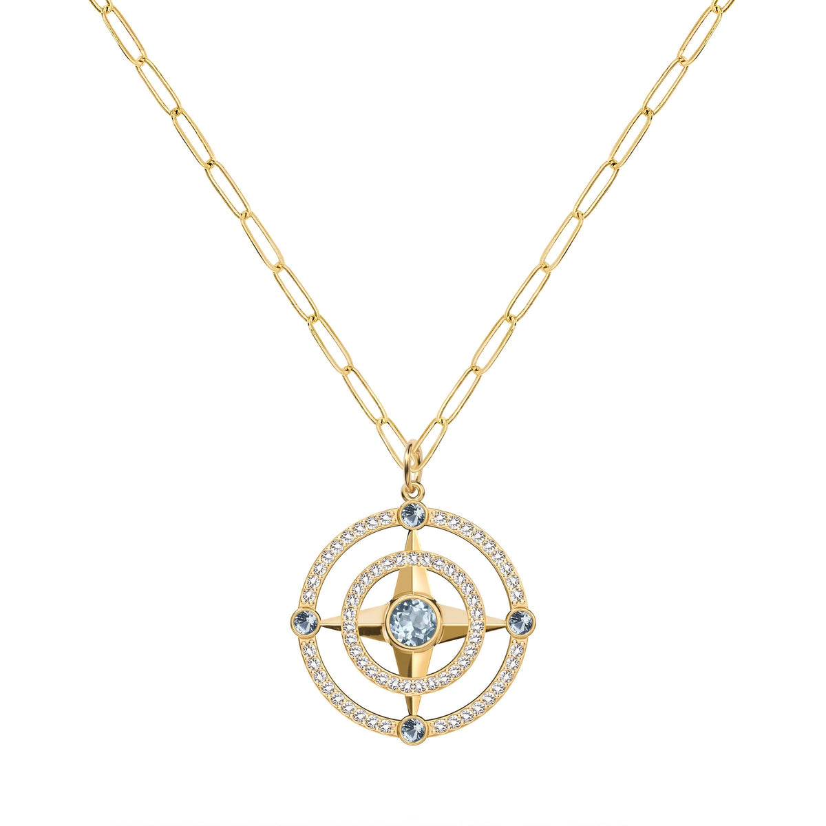 Compass Aquamarine & Diamond Pendant in 14k Gold (March)