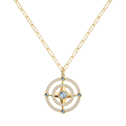 Compass Aquamarine & Diamond Pendant in 14k Gold (March)
