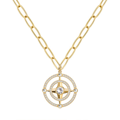 Compass White Topaz & Diamond Pendant in 14k Gold (April)