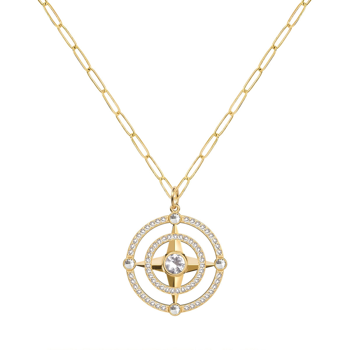 Compass White Topaz & Diamond Pendant in 14k Gold (April)