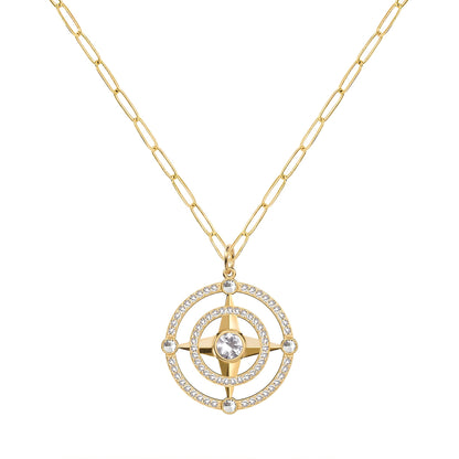 Compass White Topaz & Diamond Pendant in 14k Gold (April)