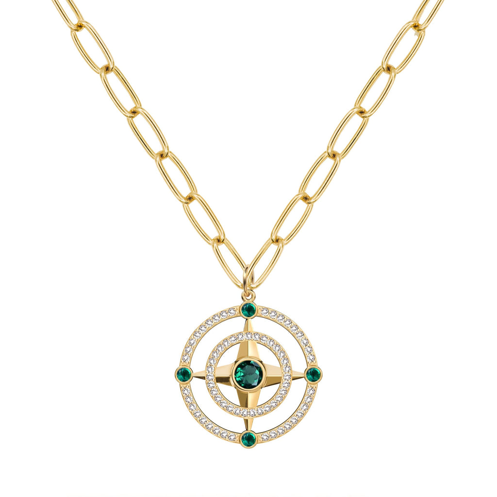 Compass Emerald & Diamond Pendant in 14k Gold (May)