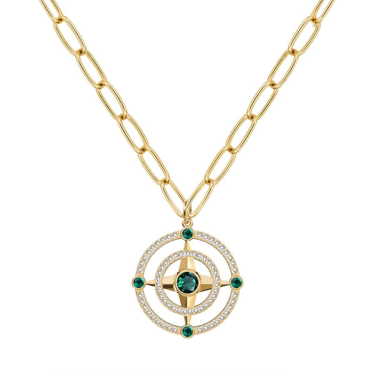 Compass Emerald & Diamond Pendant in 14k Gold (May)