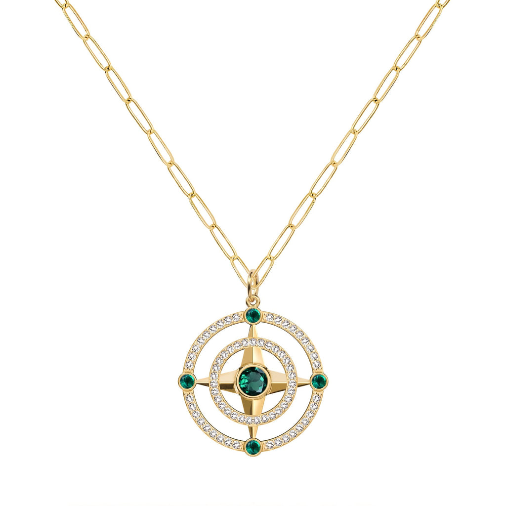 Compass Emerald & Diamond Pendant in 14k Gold (May)