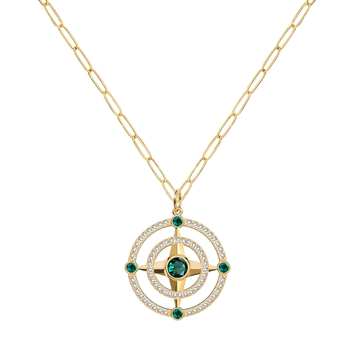 Compass Emerald & Diamond Pendant in 14k Gold (May)