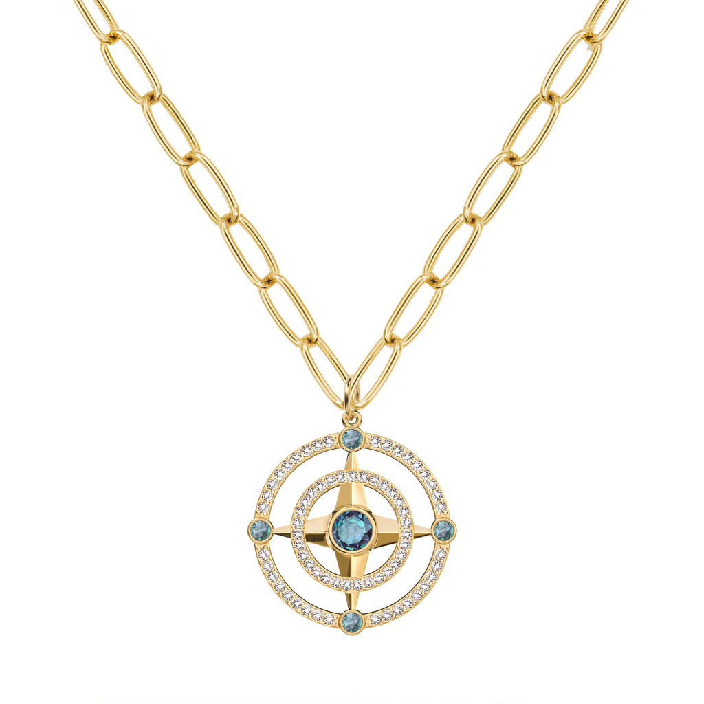 Compass Alexandrite & Diamond Pendant in 14k Gold (June)