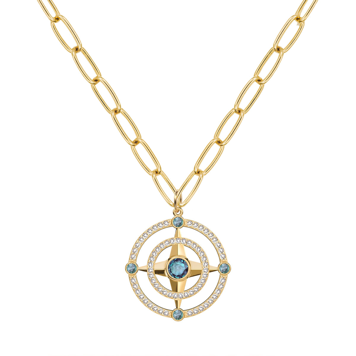 Compass Alexandrite & Diamond Pendant in 14k Gold (June)